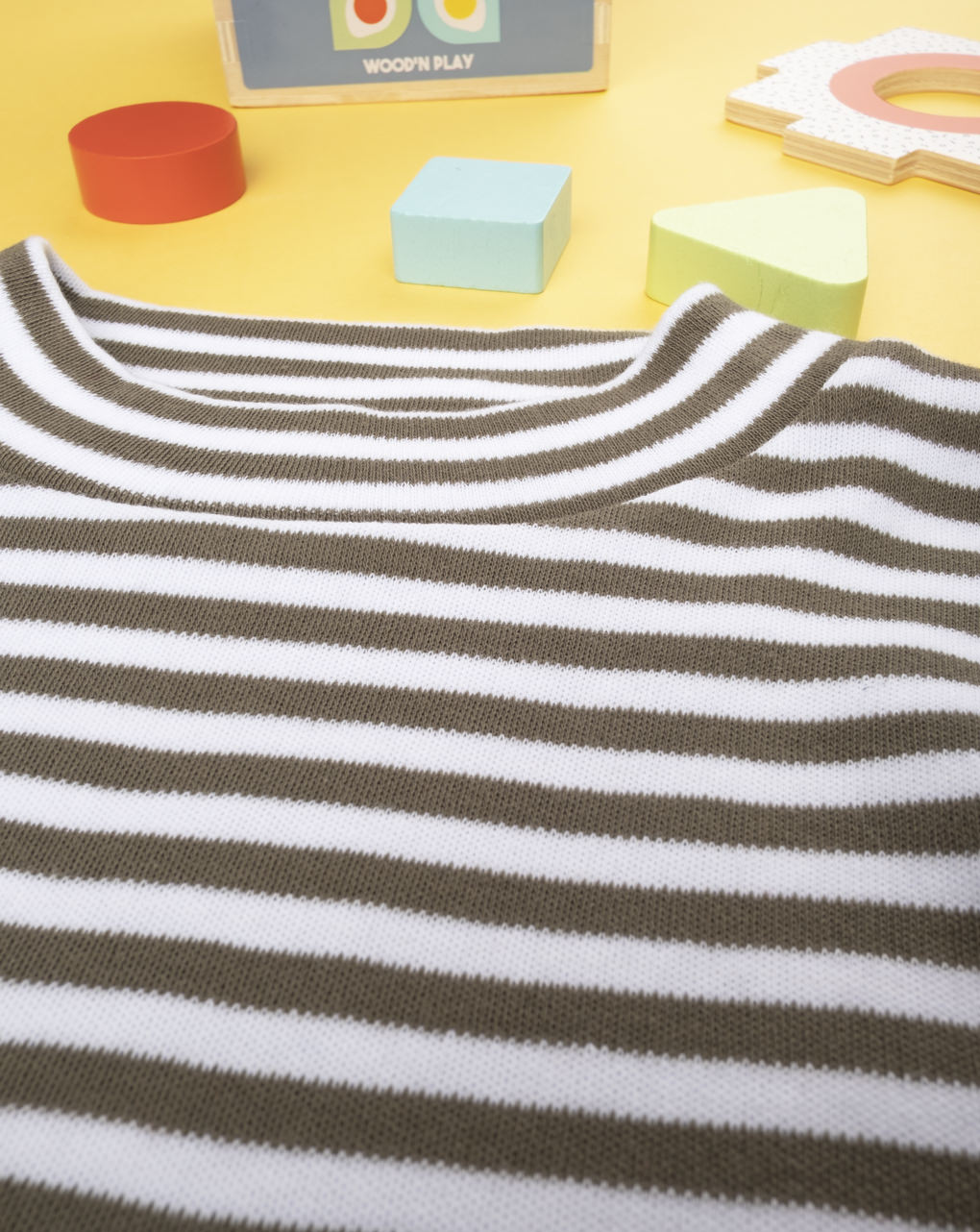 παιδική μπλούζα χακί/λευκή ριγέ για αγόρι - Prénatal