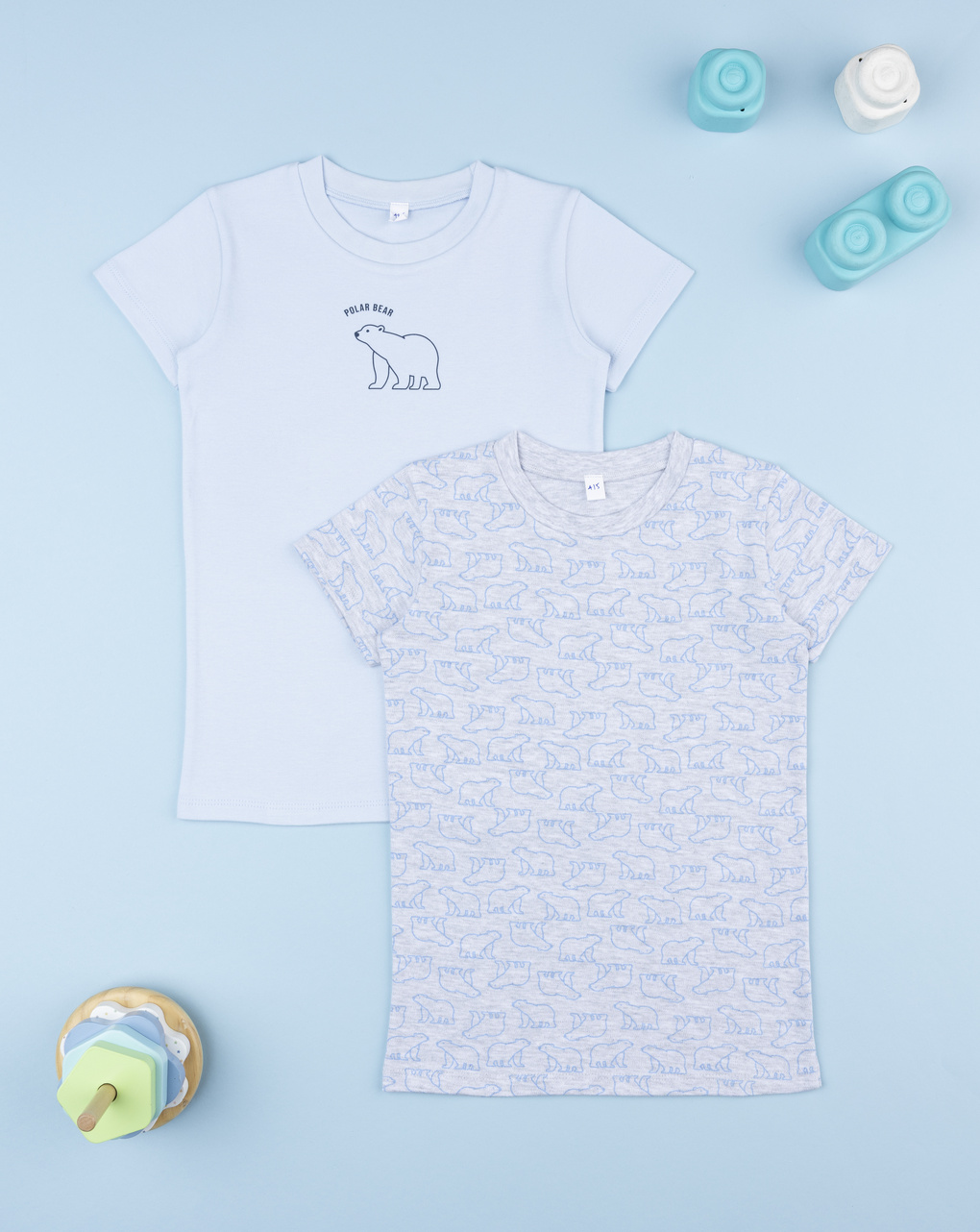 παιδικά φανελάκια γαλάζιο/γκρι με αρκούδες για αγόρι