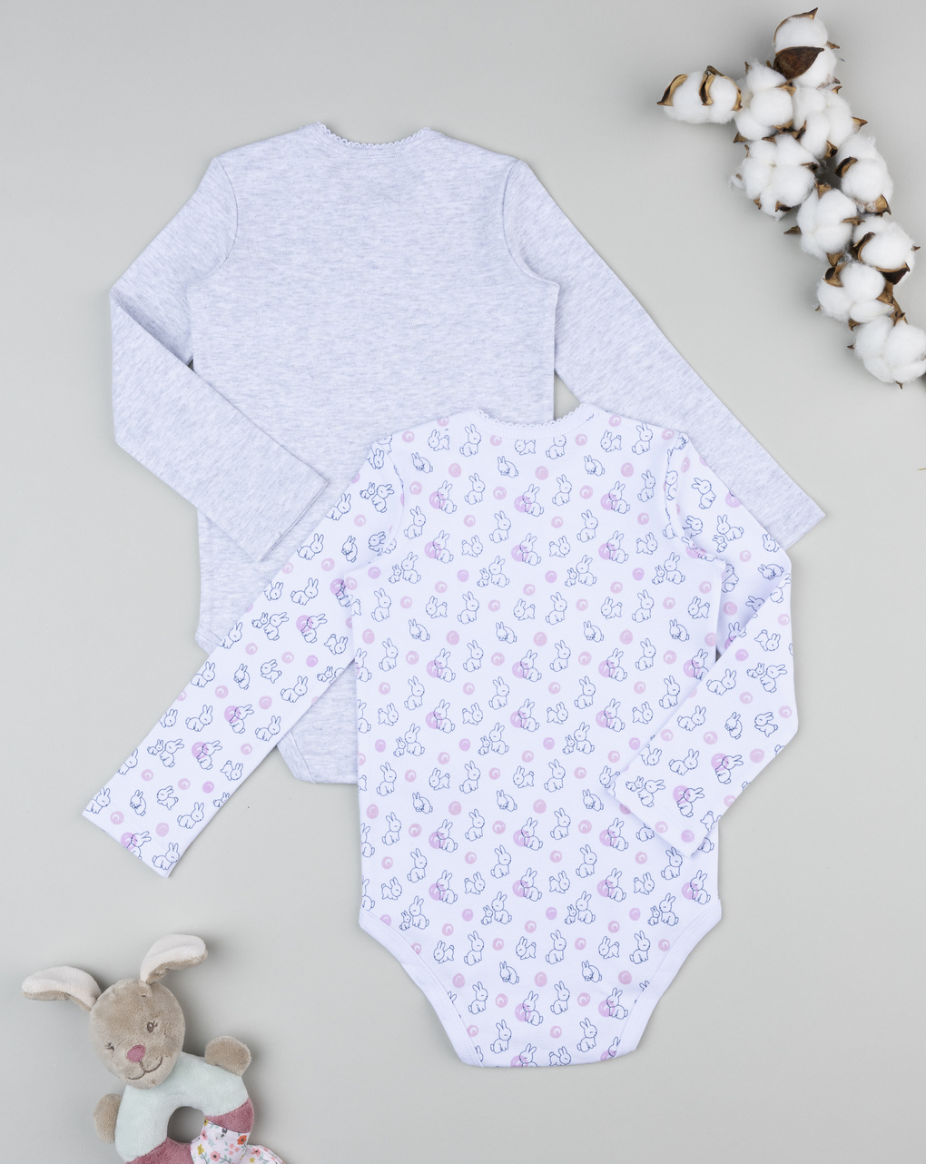 βρεφικά κορμάκια λευκό/γκρι με λαγουδάκια για κορίτσι - Prénatal