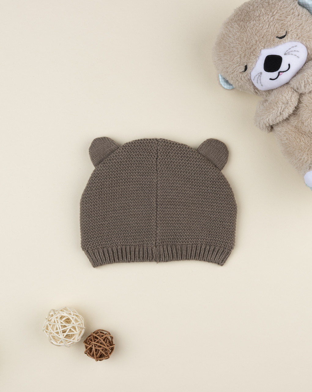 βρεφικό σκουφάκι καφέ με αρκουδάκι για αγόρι - Prénatal