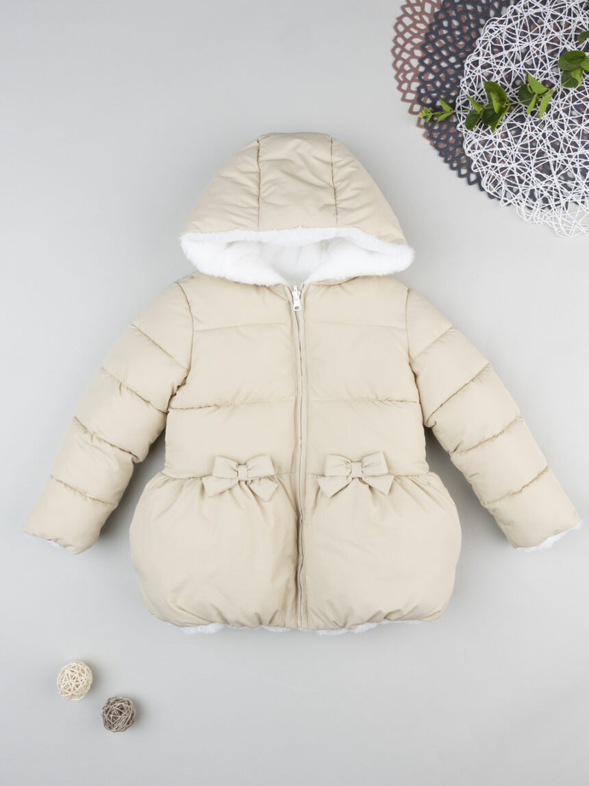 παιδικό μπουφάν puffer μπεζ με φιογκάκια για κορίτσι - Prénatal