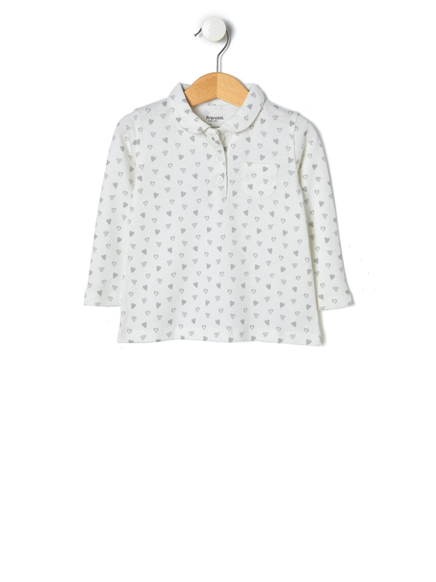 βρεφική μπλούζα πόλο λευκή με καρδούλες για κορίτσι - Prénatal