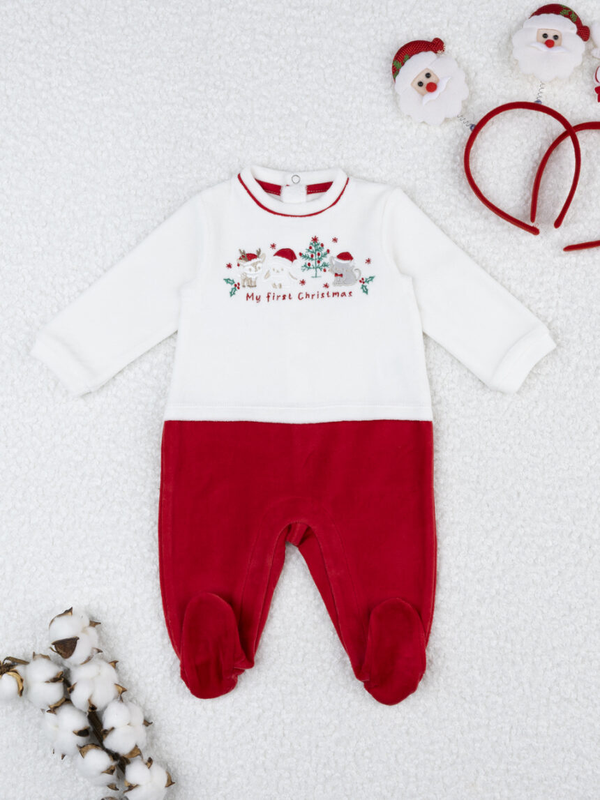 βρεφικό χριστουγεννιάτικο φορμάκι λευκό/κόκκινο my first christmas unisex - Prénatal