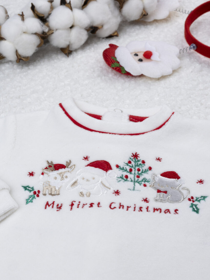 βρεφικό χριστουγεννιάτικο φορμάκι λευκό/κόκκινο my first christmas unisex - Prénatal