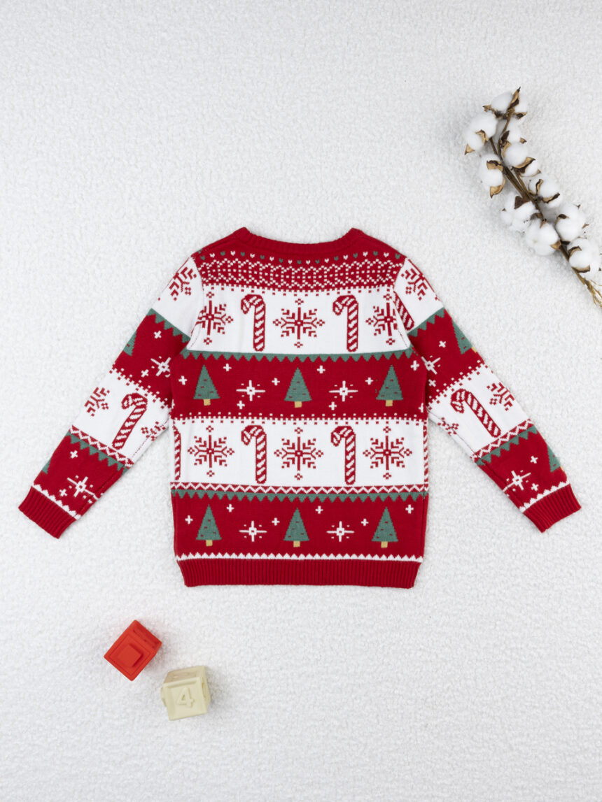 παιδικό χριστουγεννιάτικο πουλόβερ κόκκινο/λευκό candy cane για αγόρι - Prénatal