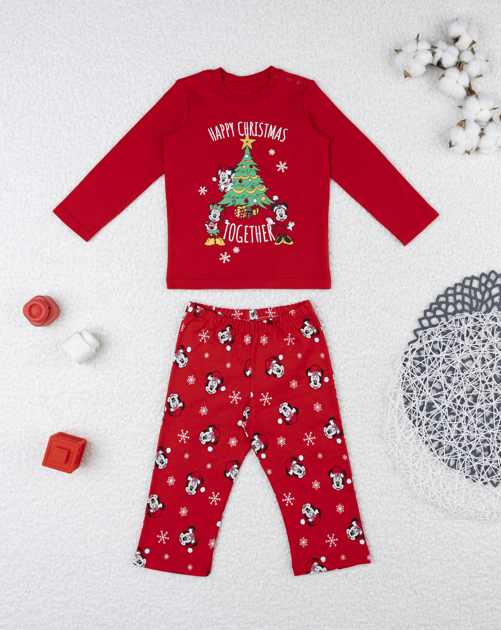 βρεφική χριστουγεννιάτικη πιτζάμα κόκκινη minnie για κορίτσι