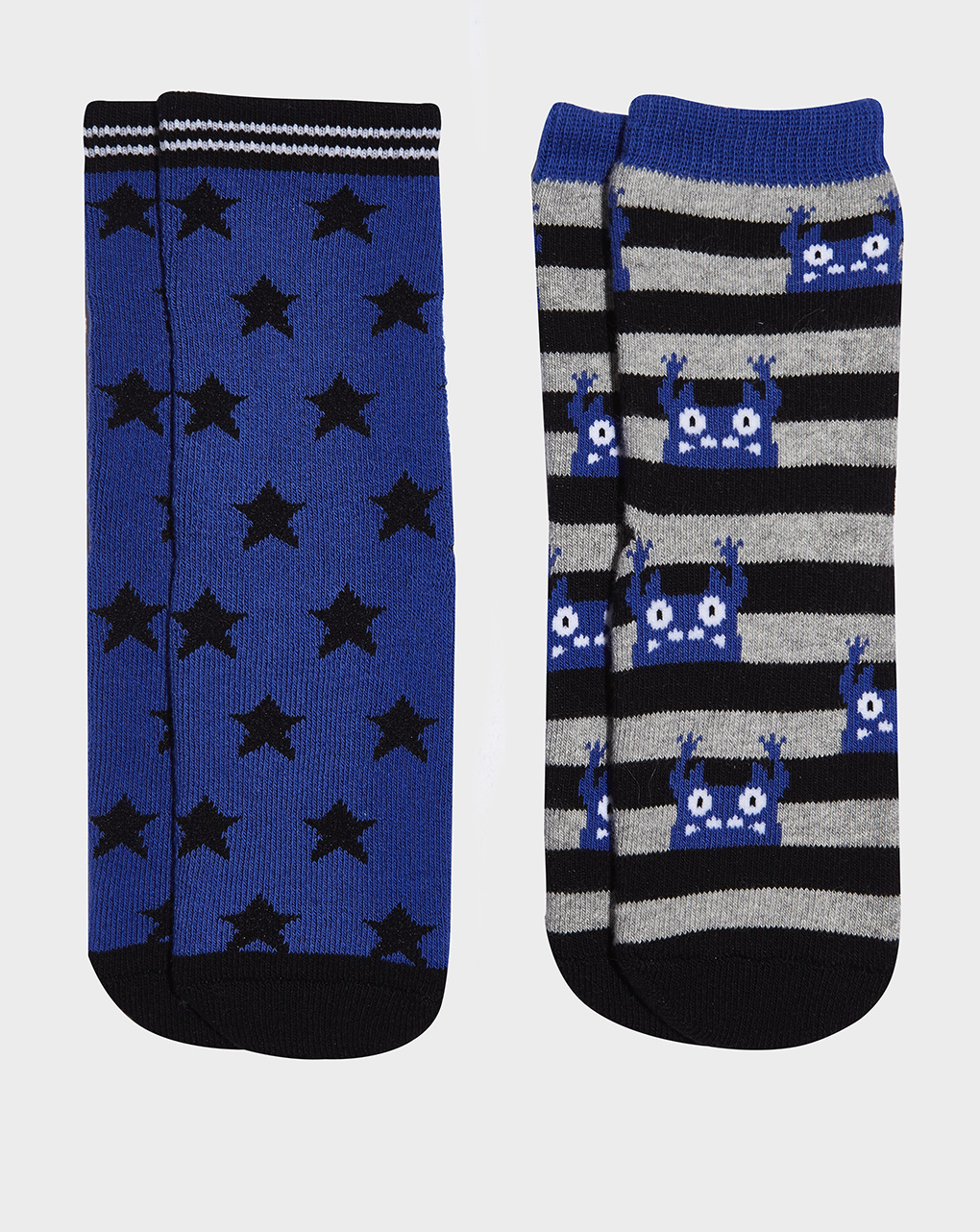 βρεφικές αντιολισθητικές κάλτσες πακέτο x2 με αστεράκια/ριγέ για αγόρι