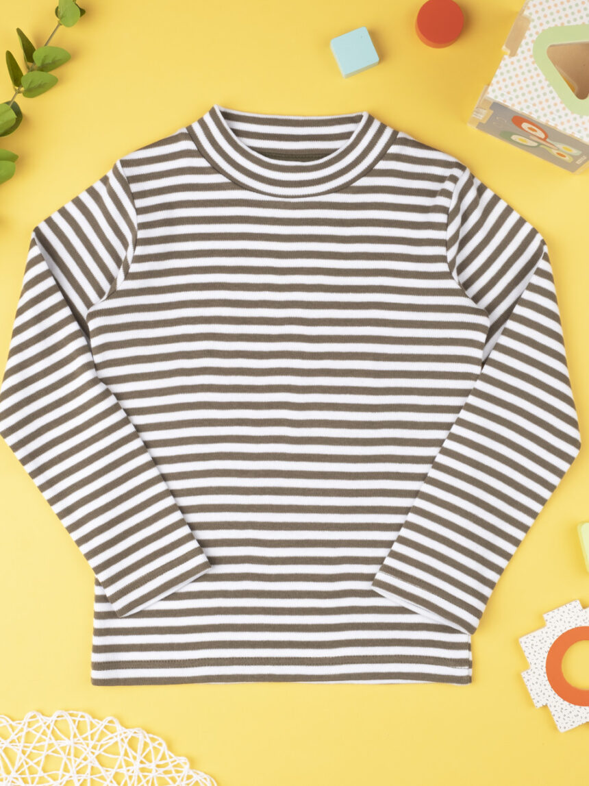 παιδική μπλούζα χακί/λευκή ριγέ για αγόρι - Prénatal