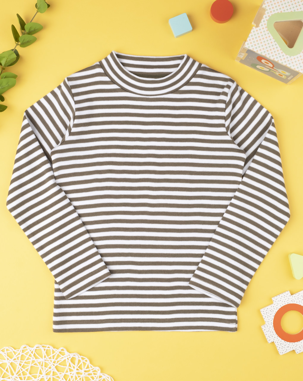 παιδική μπλούζα χακί/λευκή ριγέ για αγόρι