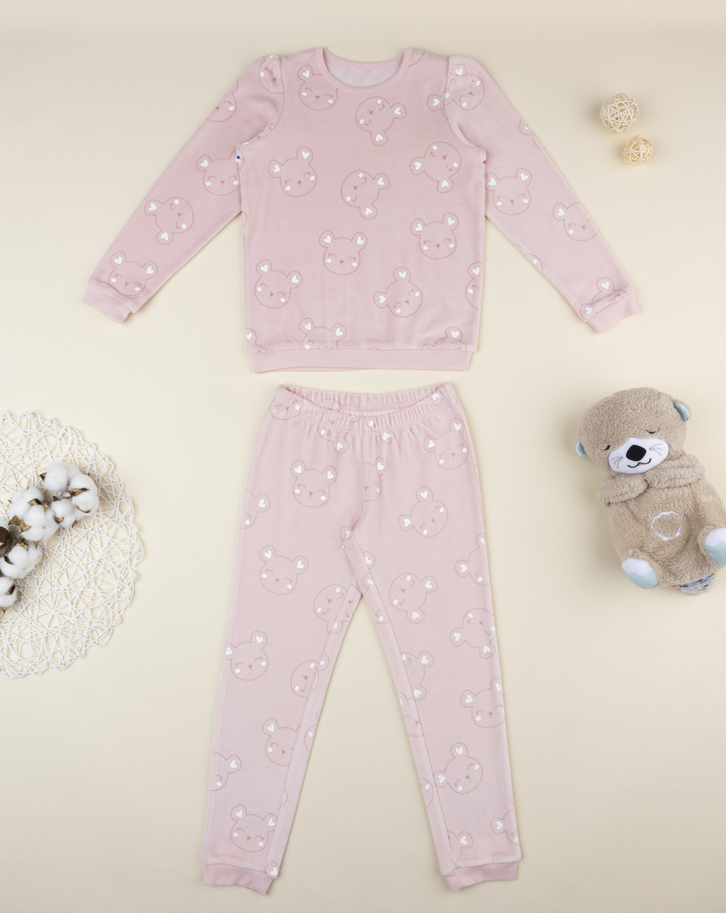 παιδική πιτζάμα σενίλ ροζ με αρκουδάκια για κορίτσι
