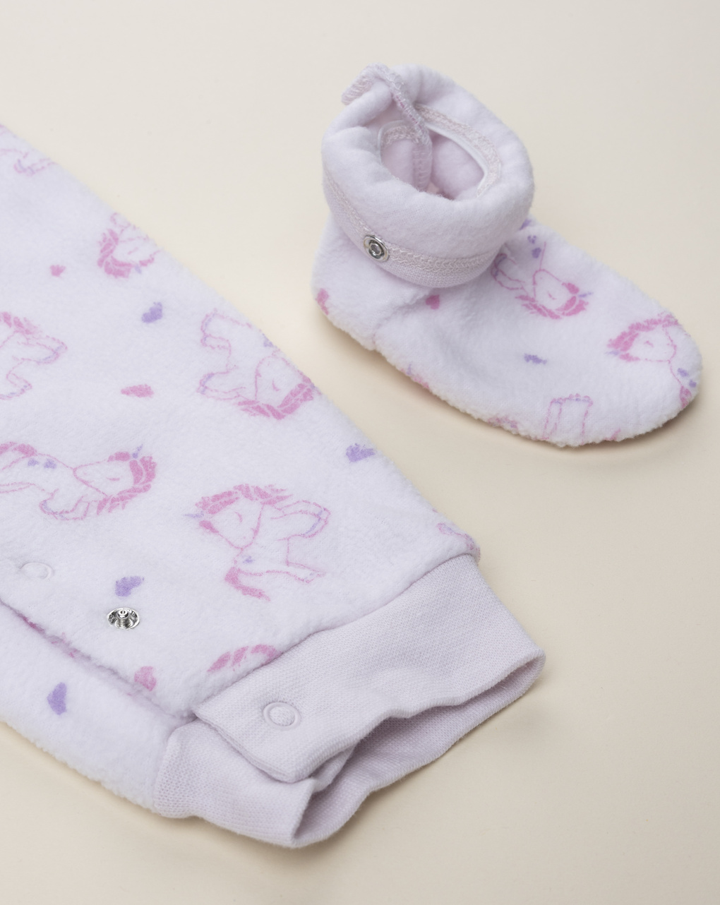 βρεφική πιτζάμα ολόσωμη fleece ροζ με μονόκερους για κορίτσι - Prénatal