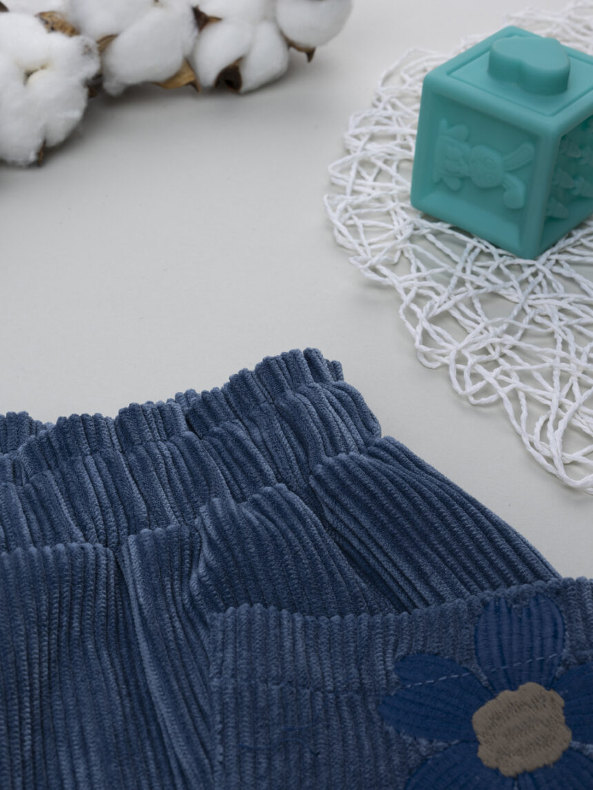 παιδικό σορτσάκι βελουτέ μπλε με λουλούδια για κορίτσι - Prénatal