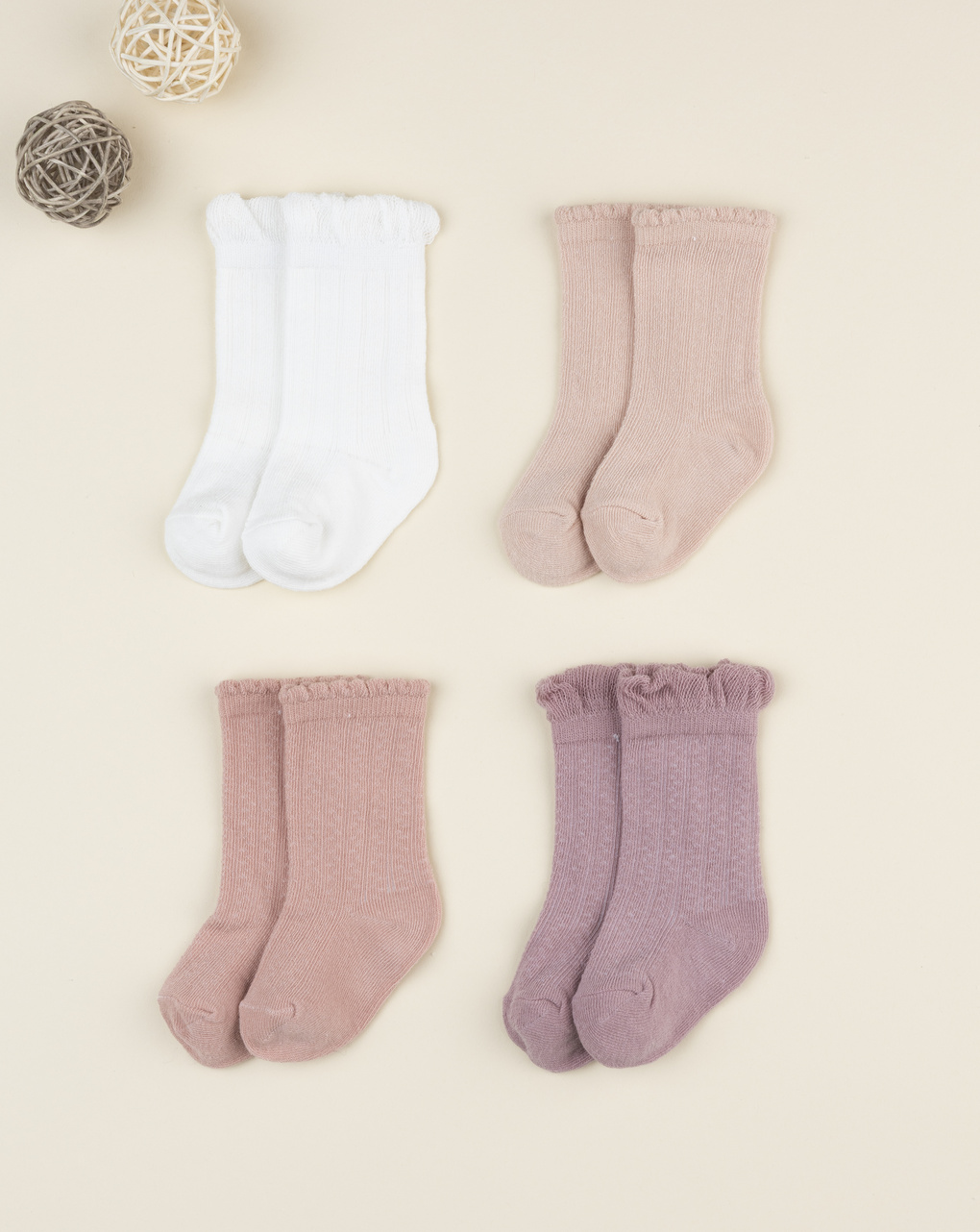 βρεφικά καλτσάκια πακέτο x4 παστέλ για κορίτσι
