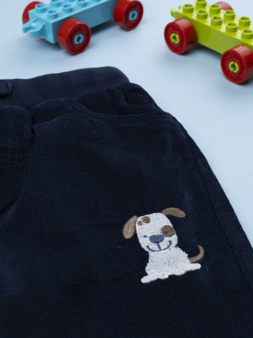 βρεφικό παντελόνι κοτλέ μπλε με σκυλάκι για αγόρι - Prénatal