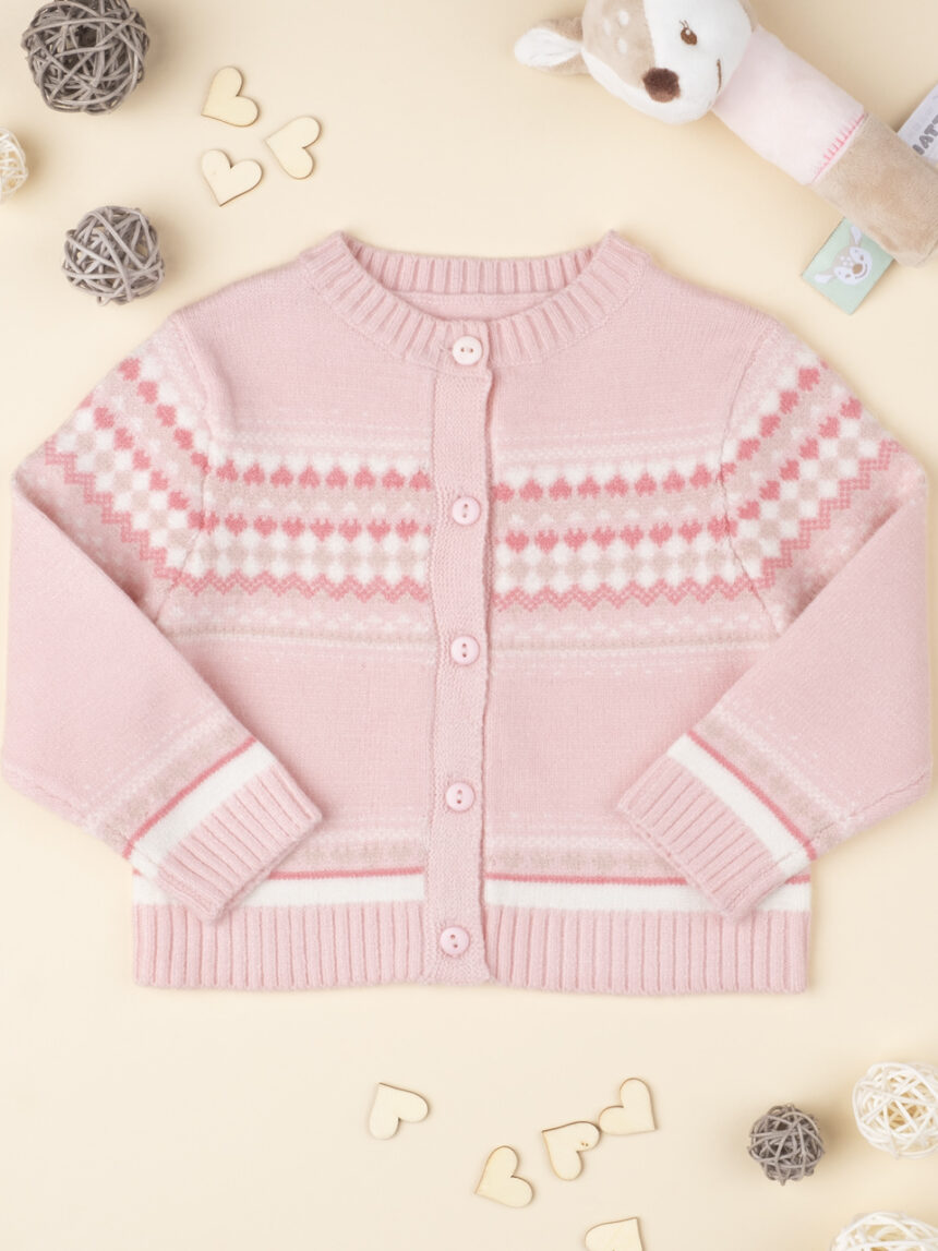 βρεφική ζακέτα πλεκτή ροζ με καρδούλες για κορίτσι - Prénatal