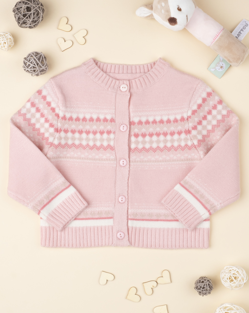 βρεφική ζακέτα πλεκτή ροζ με καρδούλες για κορίτσι