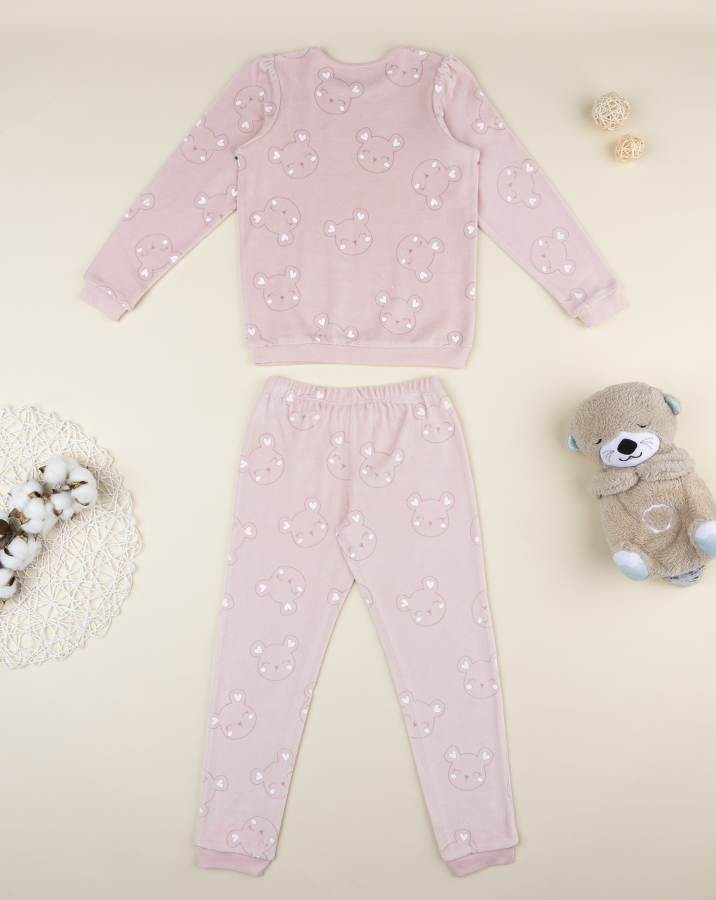 παιδική πιτζάμα σενίλ ροζ με αρκουδάκια για κορίτσι - Prénatal
