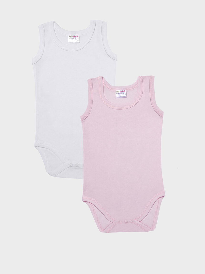 βρεφικά κορμάκια πακέτο x2 λευκό/ροζ για κορίτσι - Prénatal