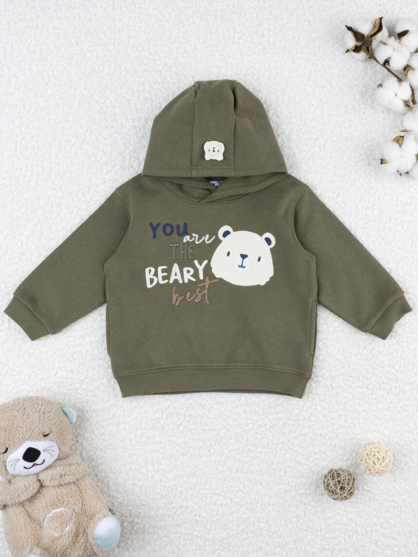 βρεφική μπλούζα φούτερ χακί με αρκουδάκι για αγόρι - Prénatal