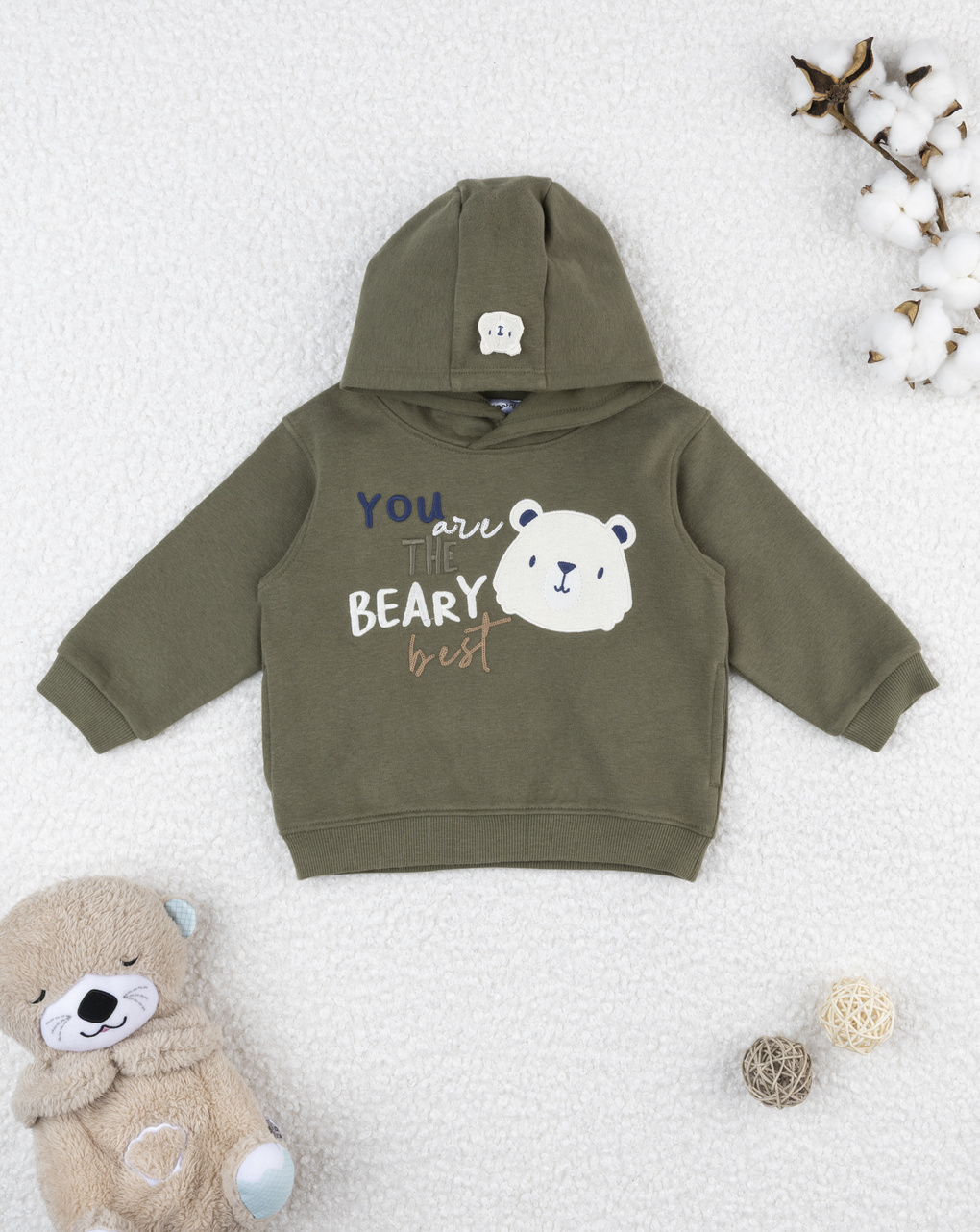 βρεφική μπλούζα φούτερ χακί με αρκουδάκι για αγόρι