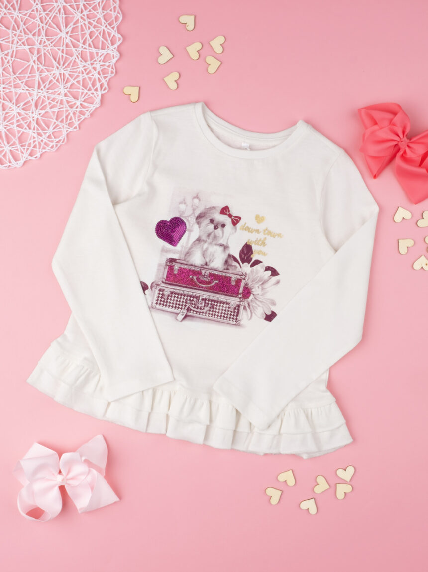 παιδική μπλούζα λευκή με σκυλάκι για κορίτσι - Prénatal