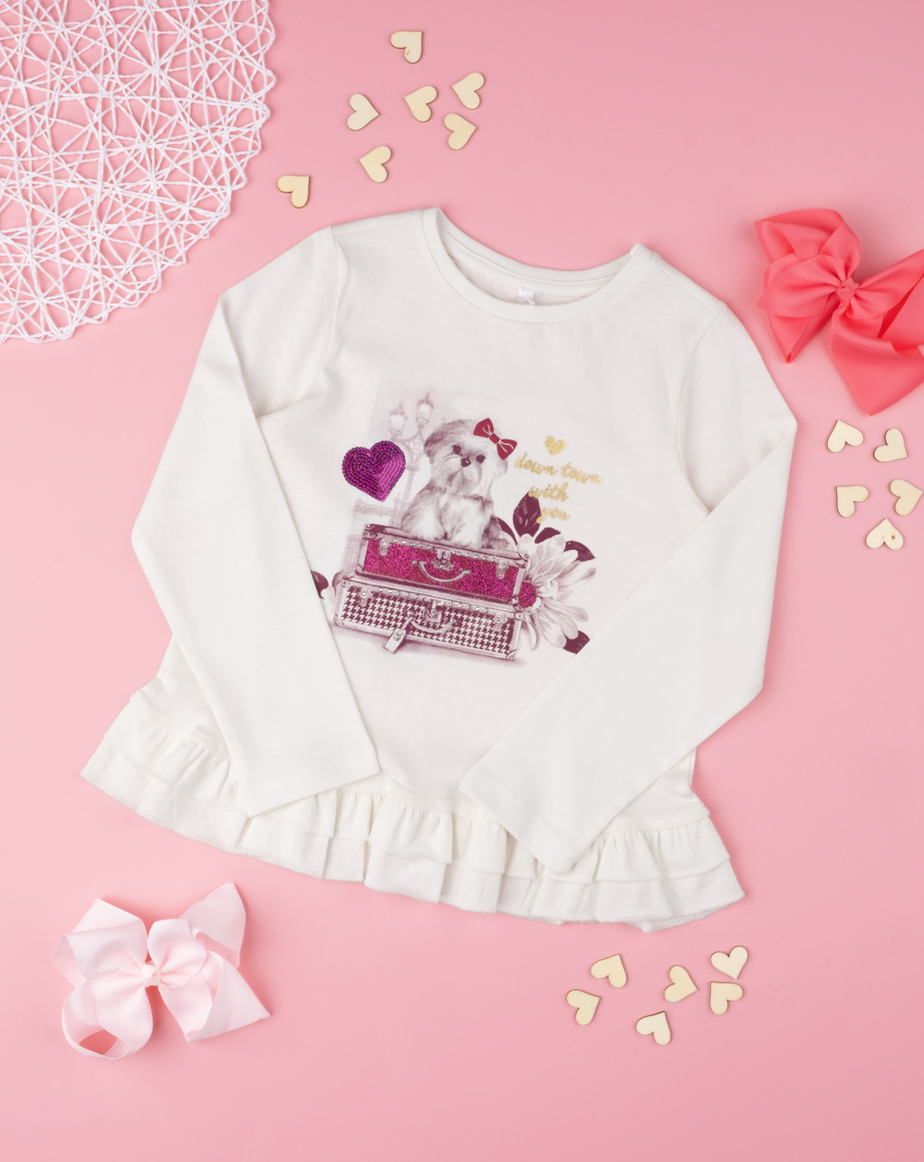 παιδική μπλούζα λευκή με σκυλάκι για κορίτσι