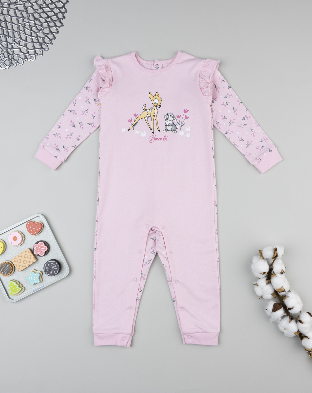 βρεφική πιτζάμα ολόσωμη ροζ bambi για κορίτσι
