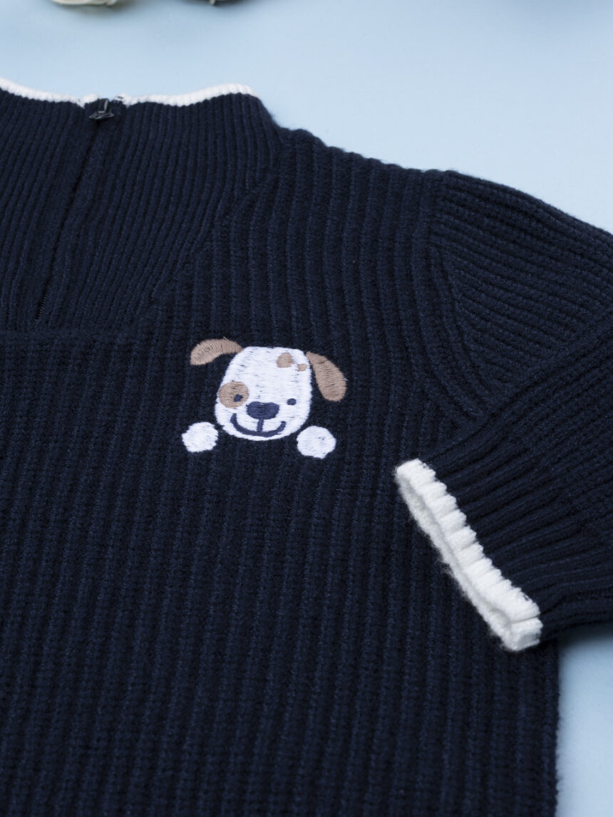 βρεφικό πουλόβερ μπλε με σκυλάκι για αγόρι - Prénatal