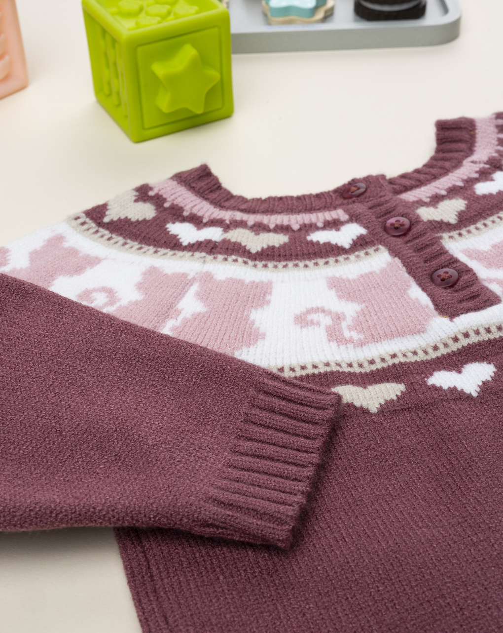 βρεφικό πουλόβερ σάπιο μήλο ζακάρ με γατάκια για κορίτσι - Prénatal