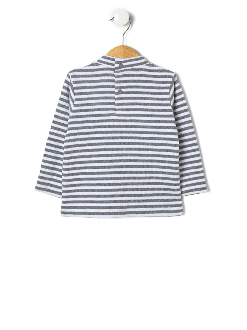 βρεφική μπλούζα γκρι/λευκή ριγέ για αγόρι - Prénatal