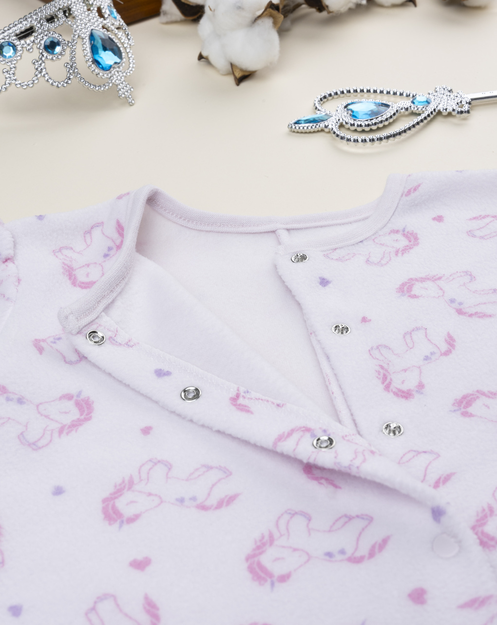 βρεφική πιτζάμα ολόσωμη fleece ροζ με μονόκερους για κορίτσι - Prénatal