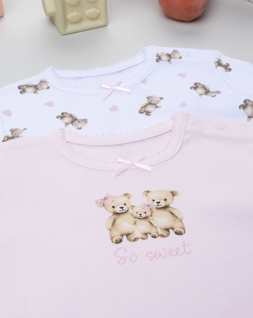 βρεφικά κορμάκια λευκό/ροζ με αρκουδάκια για κορίτσι - Prénatal