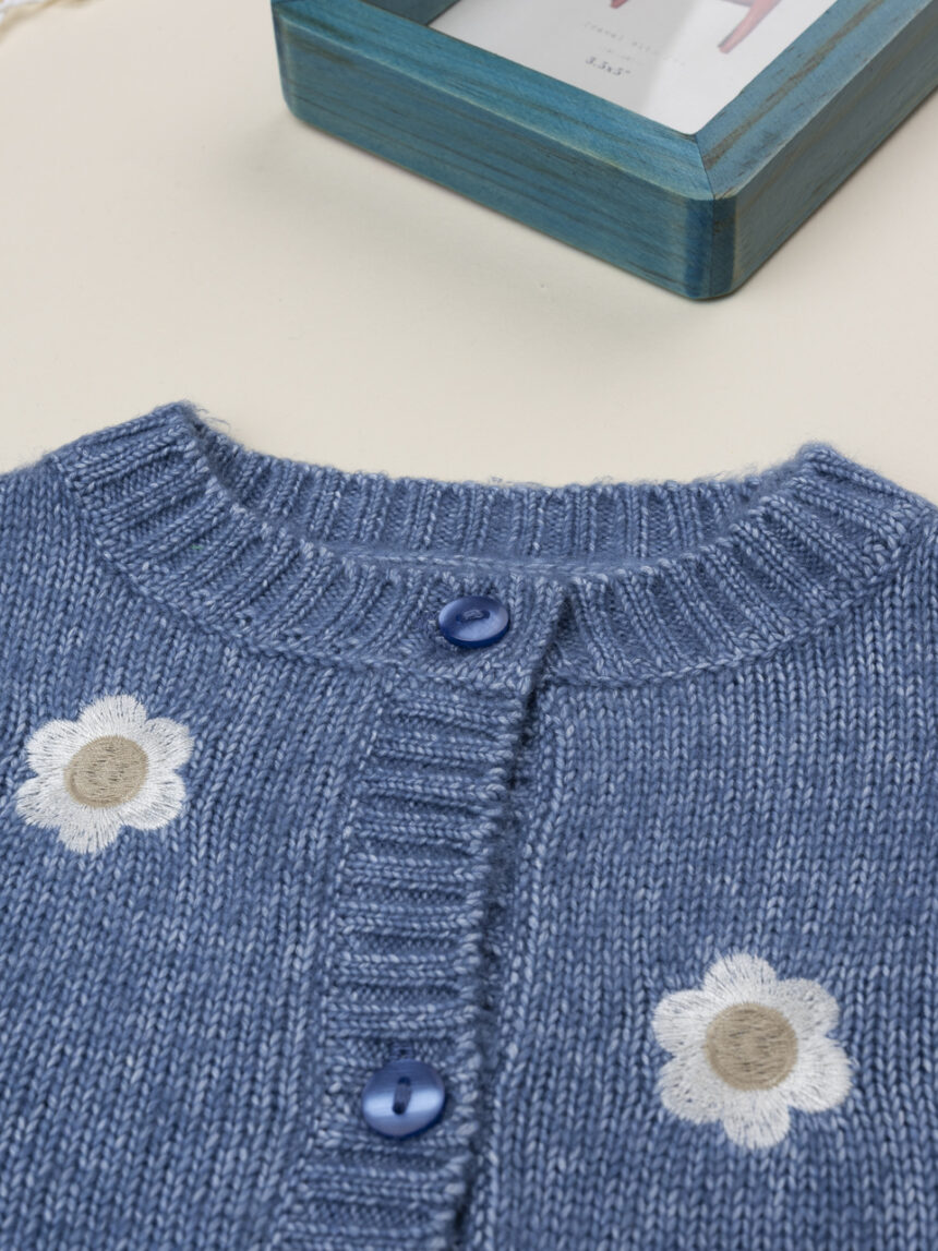 βρεφική ζακέτα πλεκτή μπλε με λουλούδια για κορίτσι - Prénatal