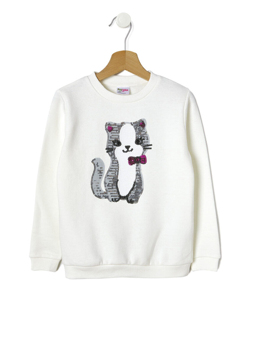 παιδική μπλούζα φούτερ λευκή με γατάκι για κορίτσι - Prénatal