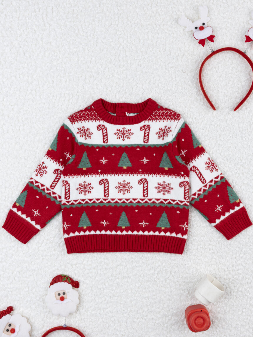 βρεφικό χριστουγεννιάτικο πουλόβερ κόκκινο/λευκό candy cane για αγόρι - Prénatal