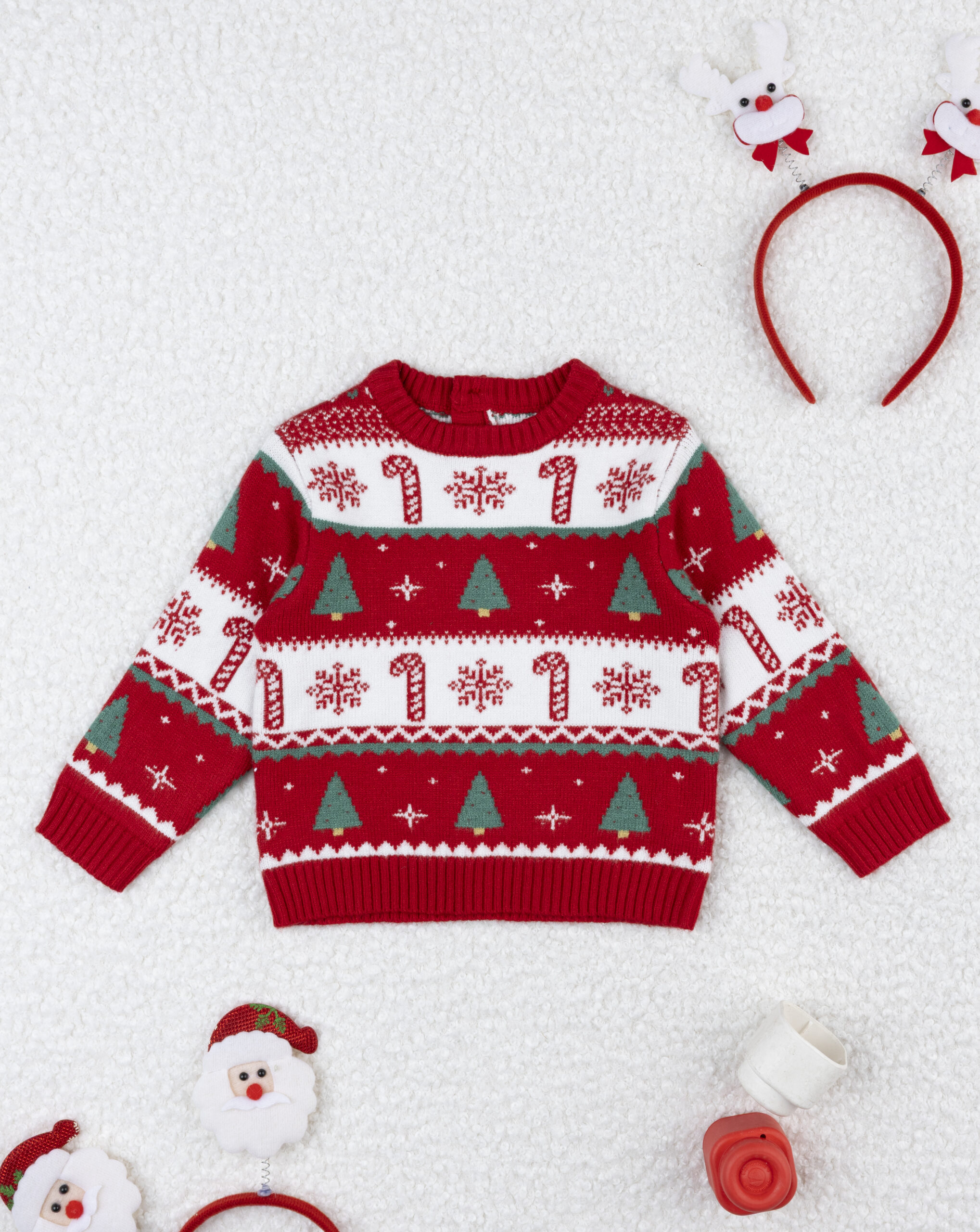 βρεφικό χριστουγεννιάτικο πουλόβερ κόκκινο/λευκό candy cane για αγόρι - Prénatal