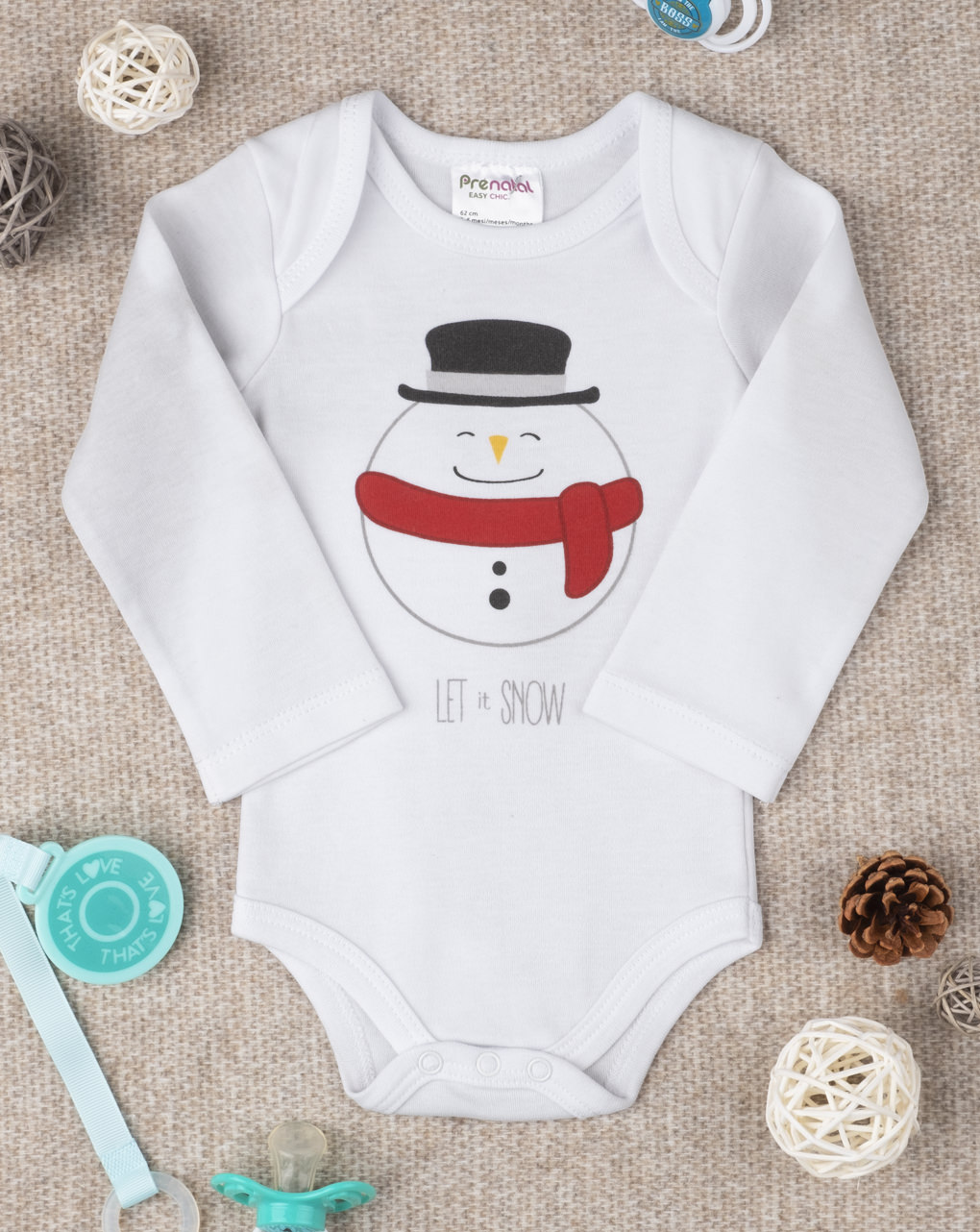 βρεφικό χριστουγεννιάτικο κορμάκι λευκό με χιονάνθρωπο unisex