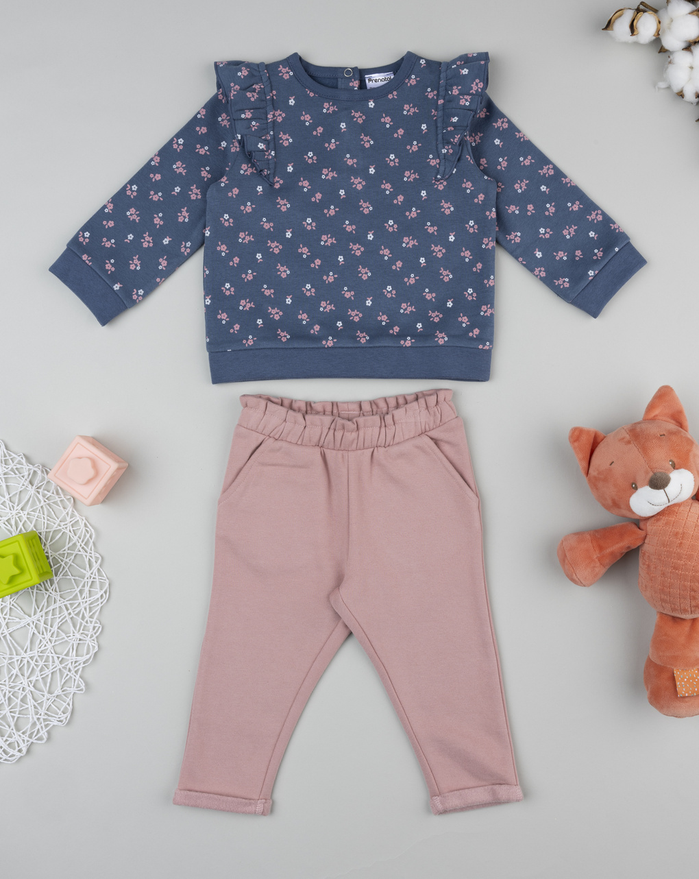 βρεφικό σετ μπλούζα φούτερ και φόρμα με λουλούδια για κορίτσι