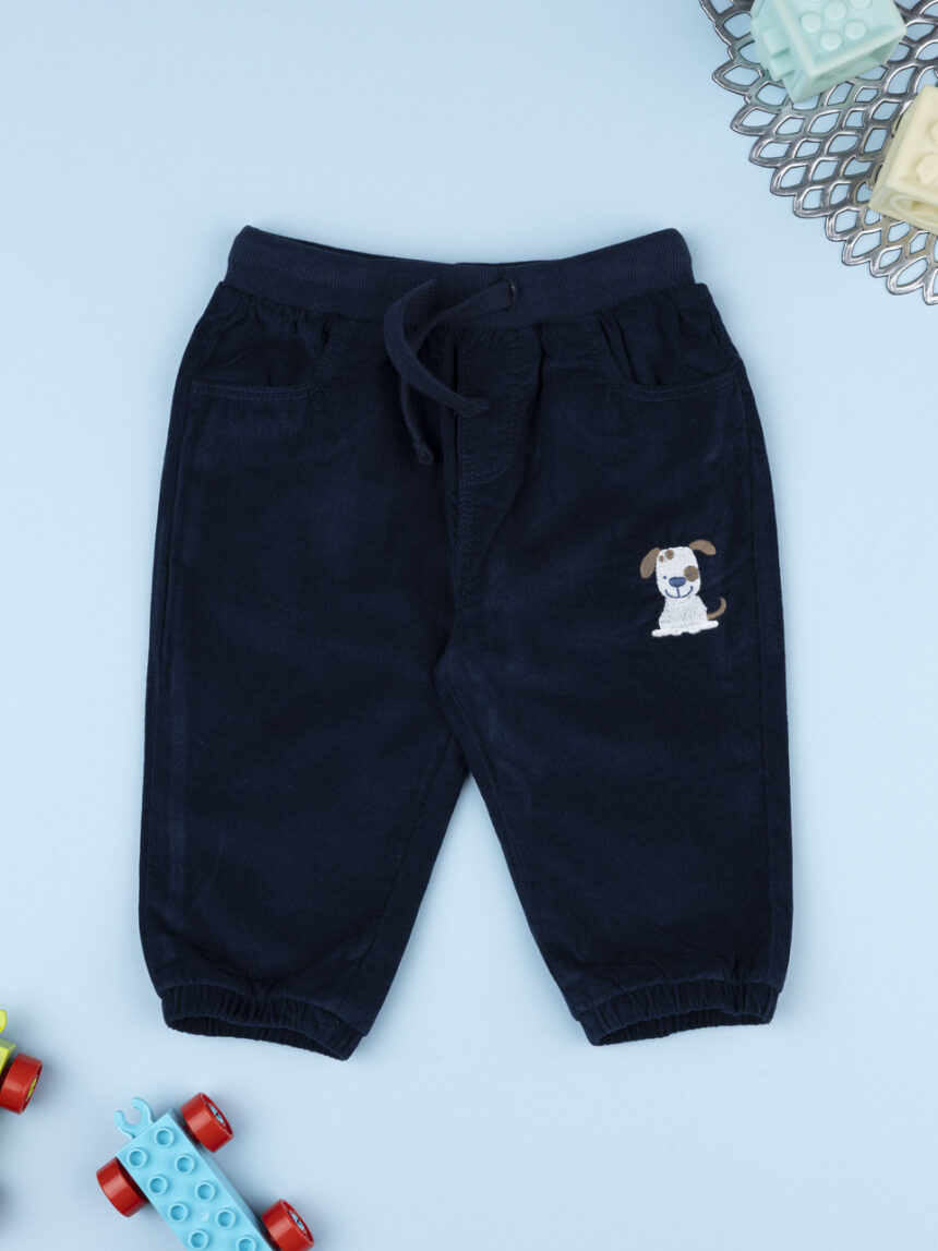 βρεφικό παντελόνι κοτλέ μπλε με σκυλάκι για αγόρι - Prénatal