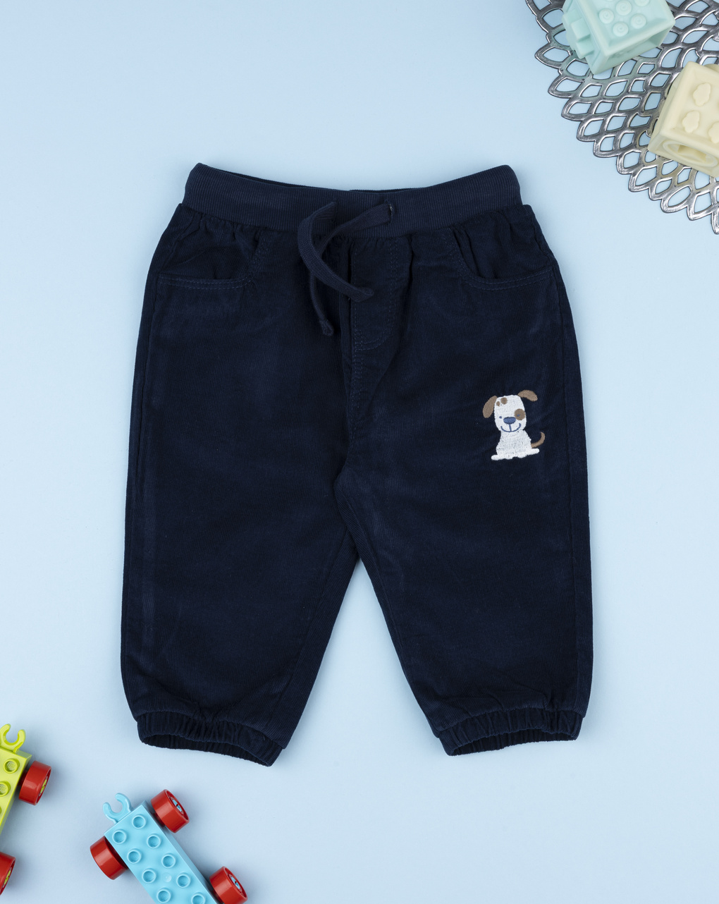 βρεφικό παντελόνι κοτλέ μπλε με σκυλάκι για αγόρι
