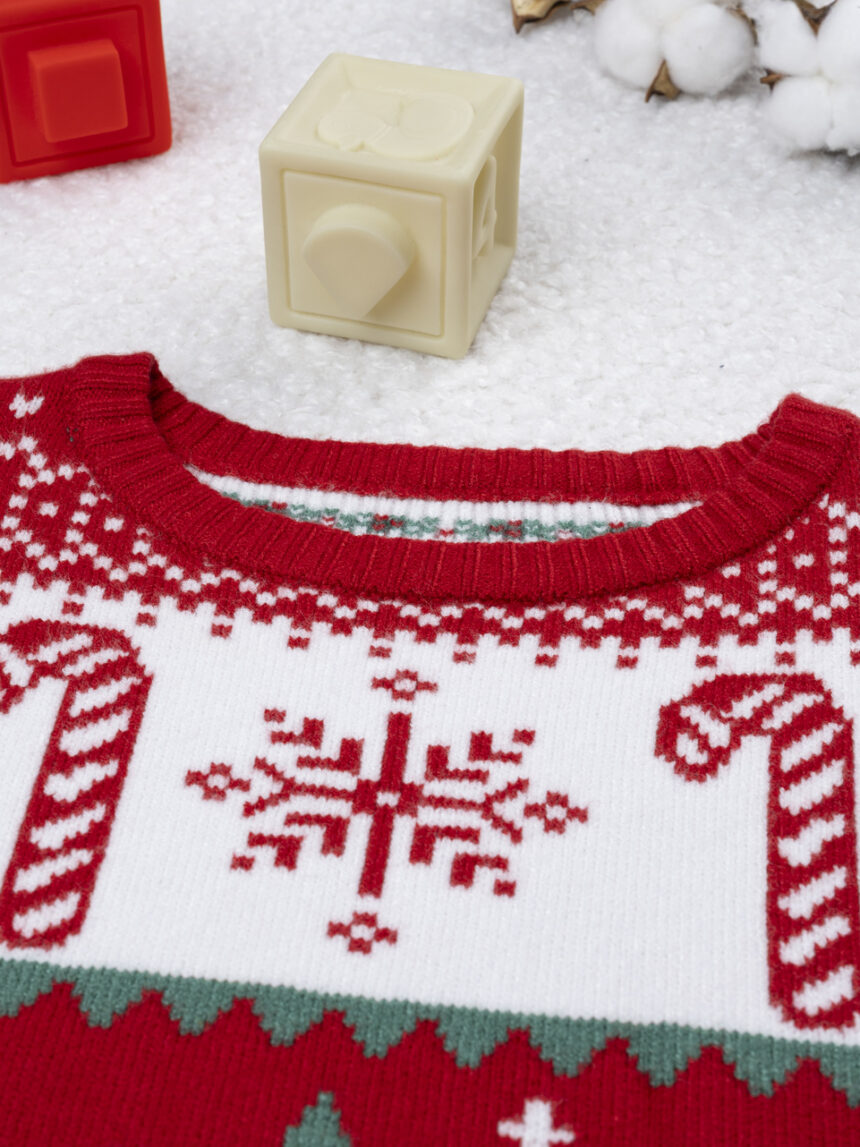 παιδικό χριστουγεννιάτικο πουλόβερ κόκκινο/λευκό candy cane για αγόρι - Prénatal