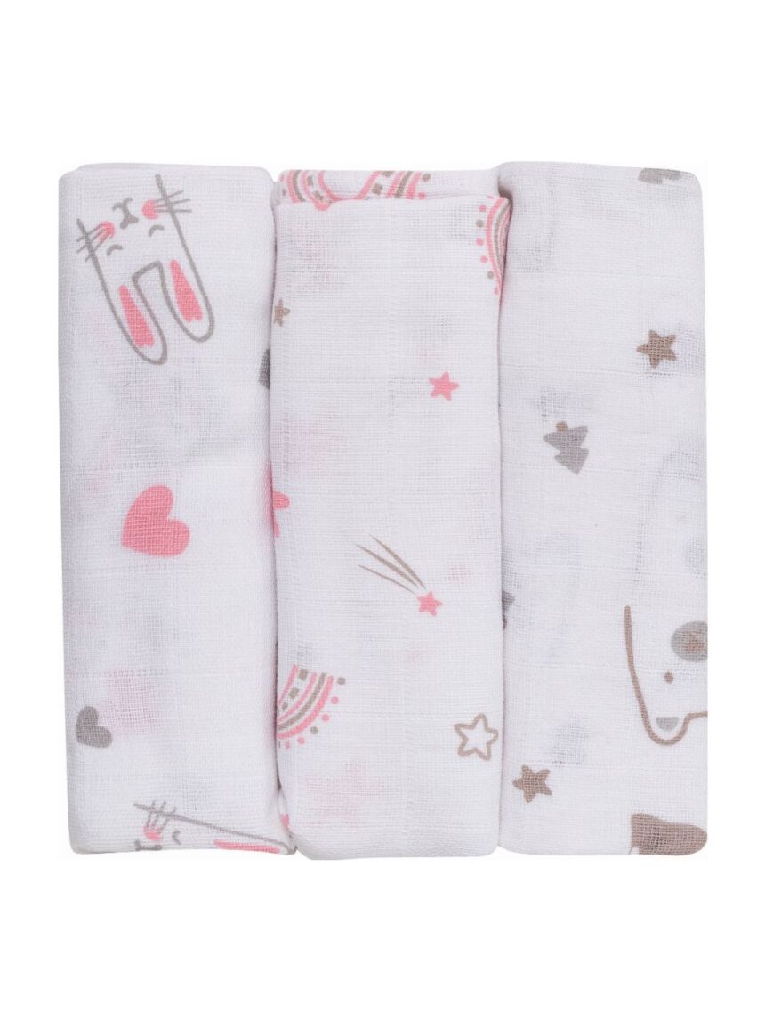Bubaba πάνες μουσελίνα 3τμχ 80×80 cm pink 48037 - BUBABA