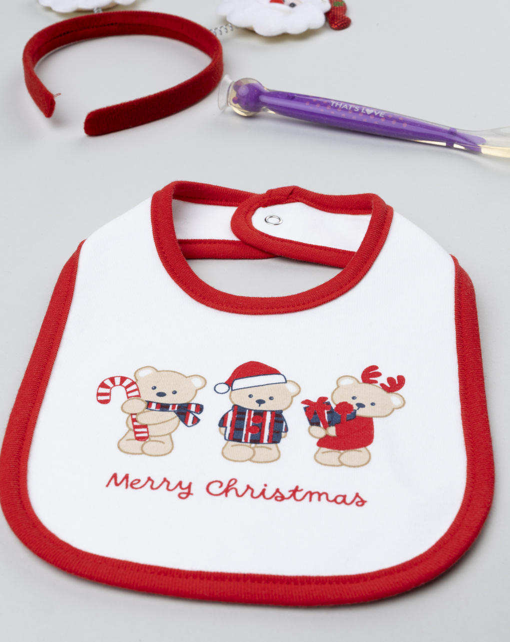 βρεφική χριστουγεννιάτικη σαλιάρα λευκή teddies unisex - Prénatal