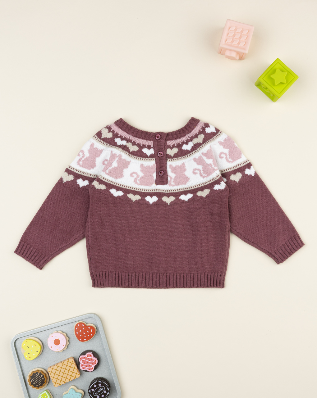 βρεφικό πουλόβερ σάπιο μήλο ζακάρ με γατάκια για κορίτσι - Prénatal