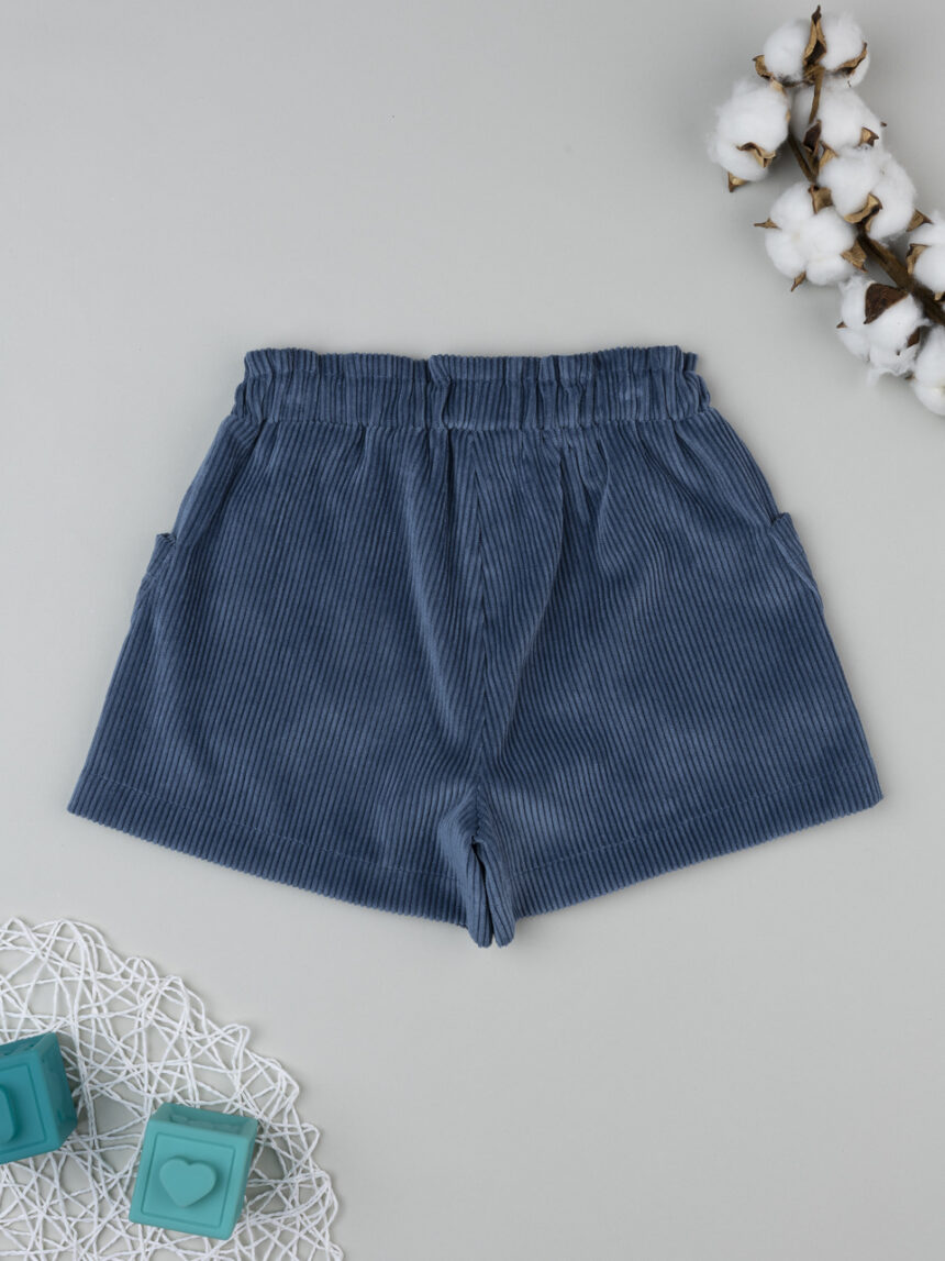 παιδικό σορτσάκι βελουτέ μπλε με λουλούδια για κορίτσι - Prénatal