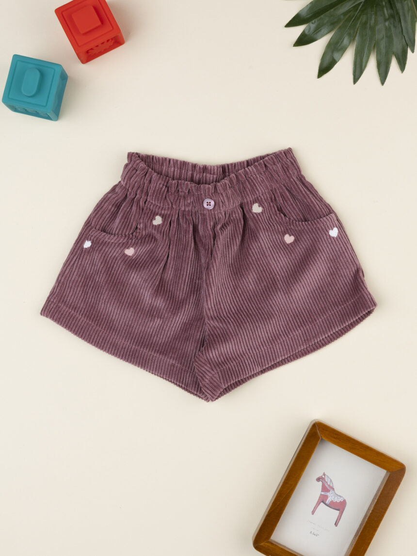 βρεφικό σορτσάκι κοτλέ μπορντώ με καρδούλες για κορίτσι - Prénatal