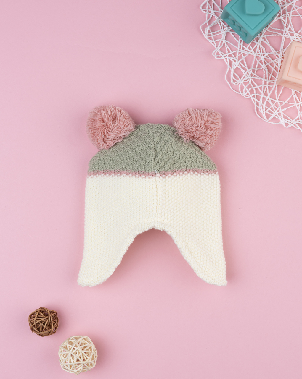 βρεφικό σκουφάκι περουβιανού τύπου με αρκουδάκι για κορίτσι - Prénatal