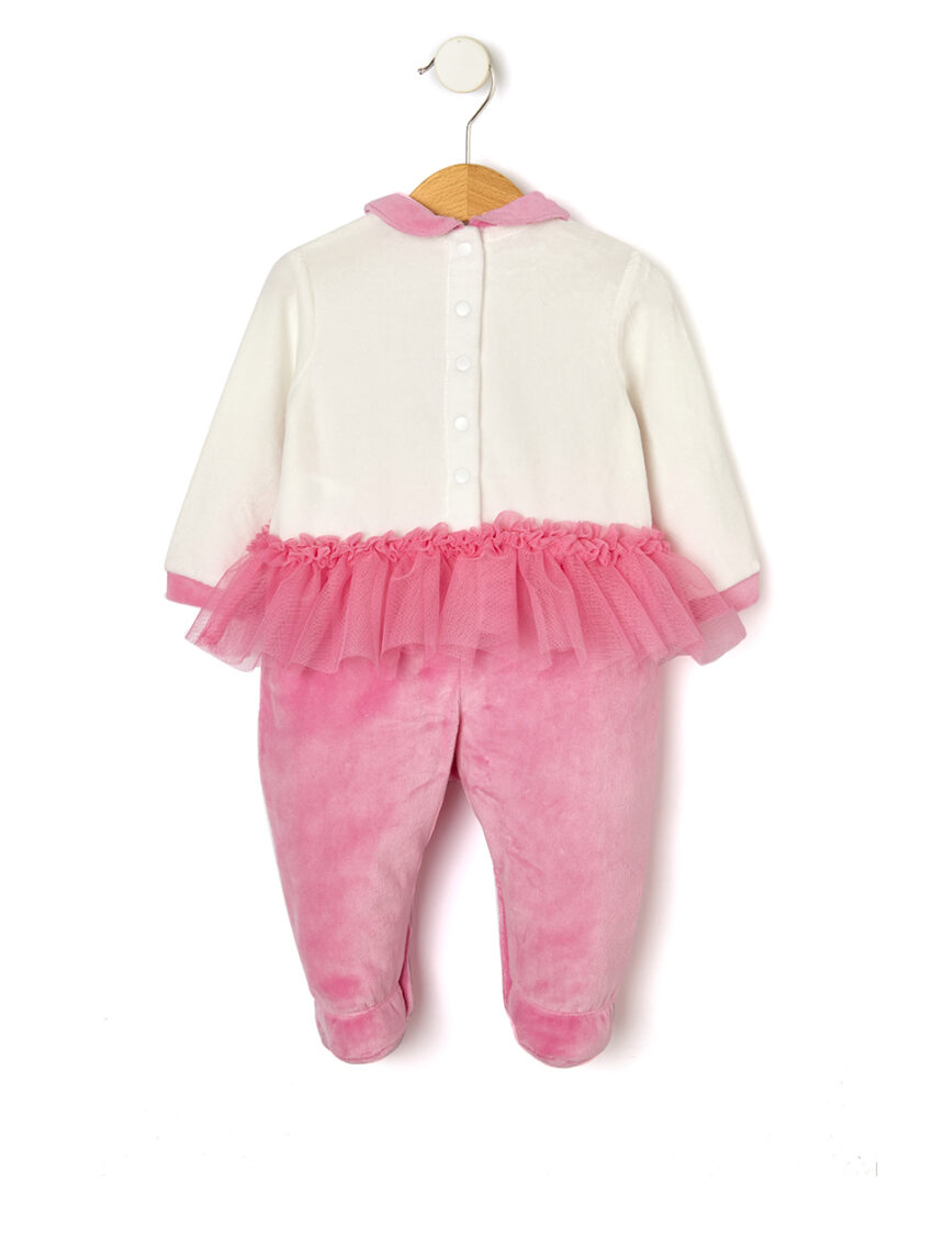 βρεφικό φορμάκι σενίλ λευκό/ροζ με αρκουδάκια για κορίτσι - Prénatal