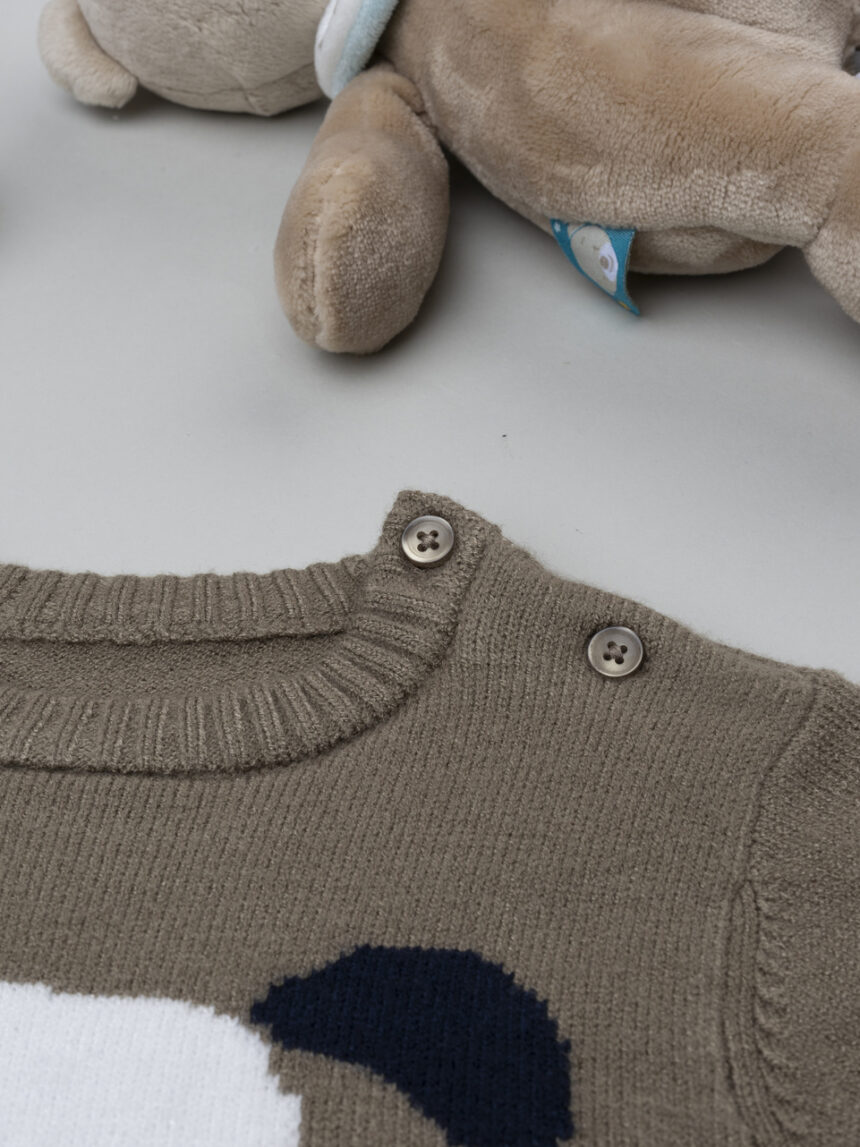 βρεφικό πουλόβερ καφέ με σκυλάκι για αγόρι - Prénatal