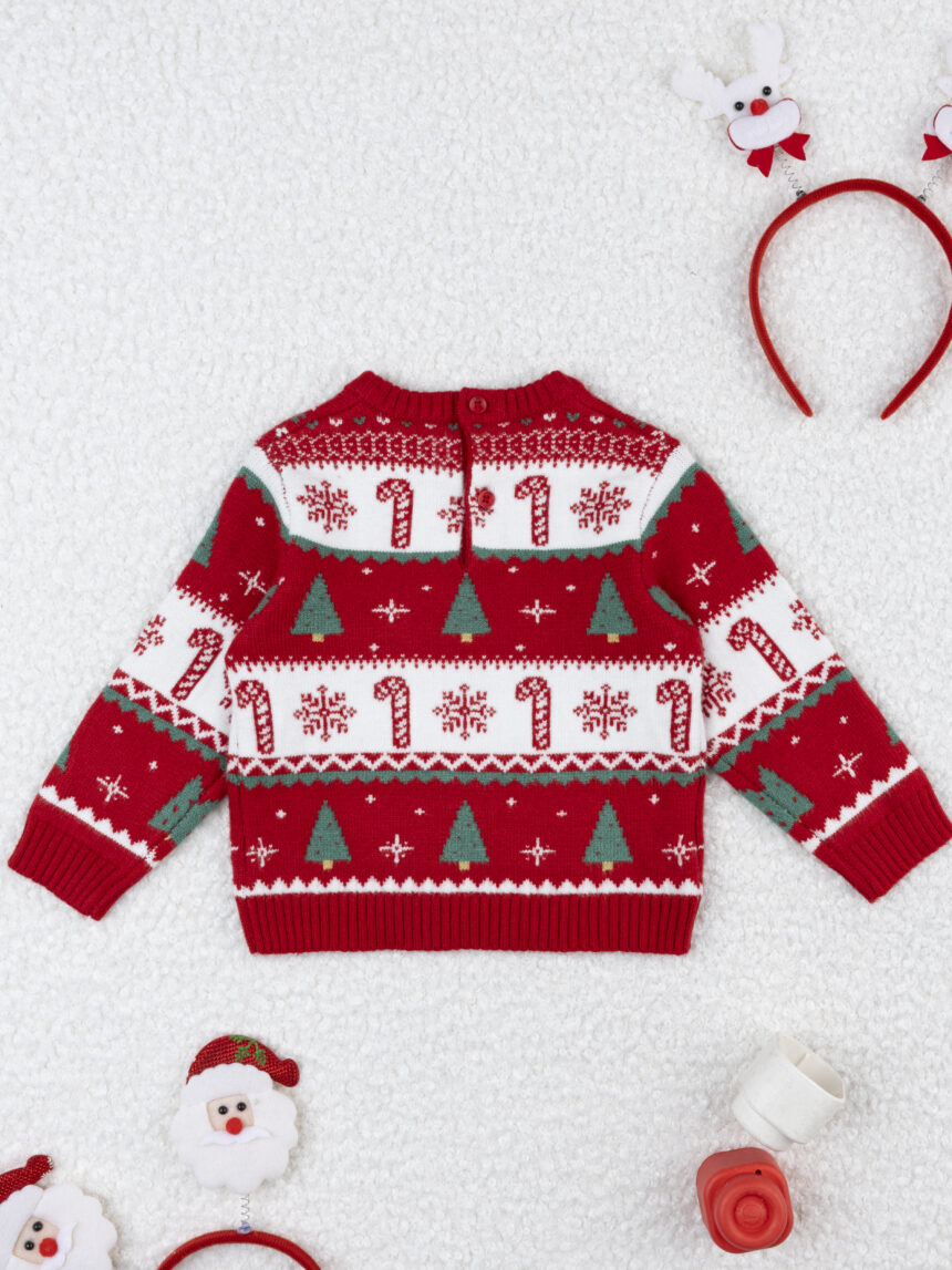 βρεφικό χριστουγεννιάτικο πουλόβερ κόκκινο/λευκό candy cane για αγόρι - Prénatal